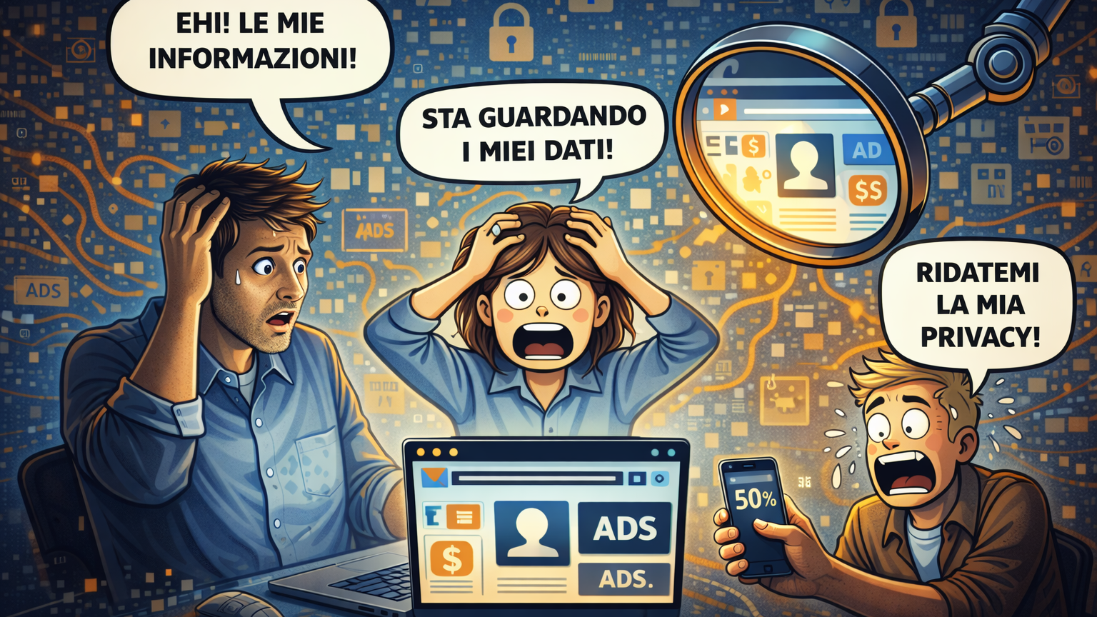 persone preoccupate che la pubblicità online non sia rispettosa della privacy dei dati